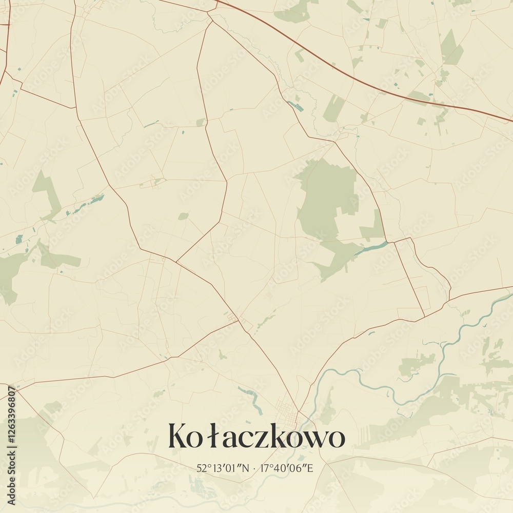 Fototapeta premium Vintage map of Kolaczkowo, Poland.