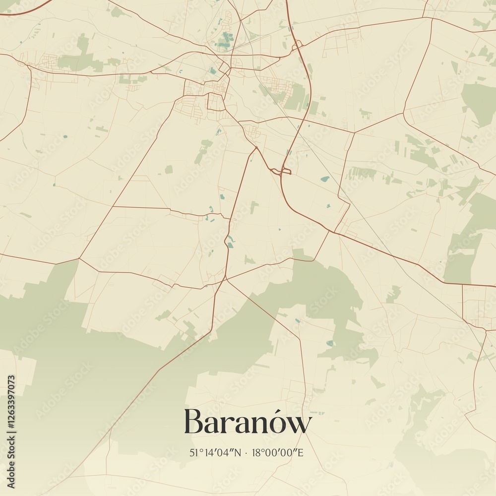 Fototapeta premium Vintage map of Baranów, Poland.