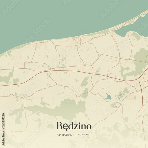 Vintage map of Bedzino, Poland.