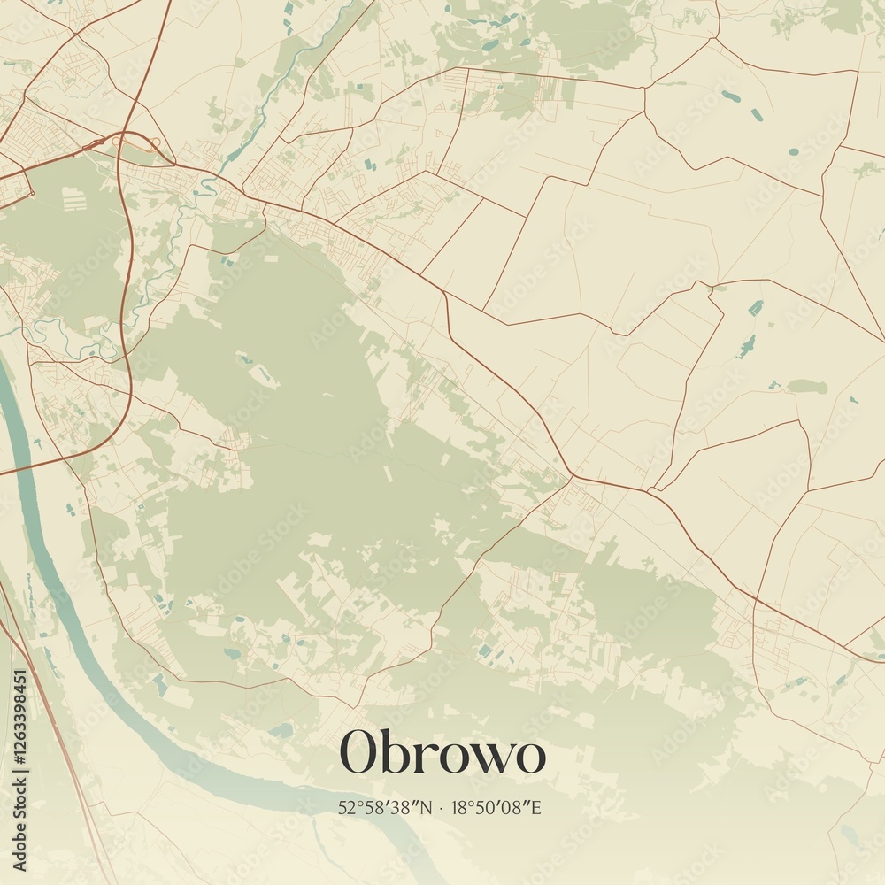 Obraz premium Vintage map of Obrowo, Poland.