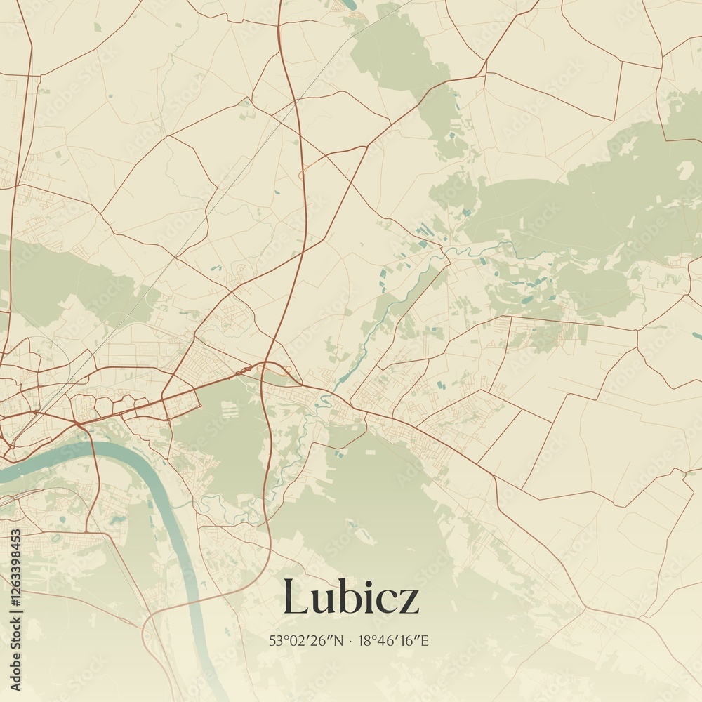 Fototapeta premium Vintage map of Lubicz, Poland.