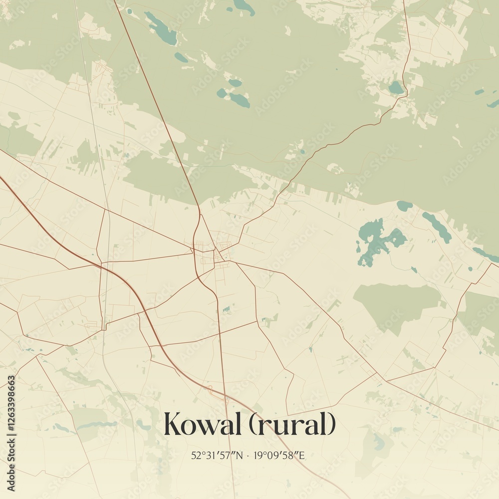 Fototapeta premium Vintage map of Kowal (rural), Poland.