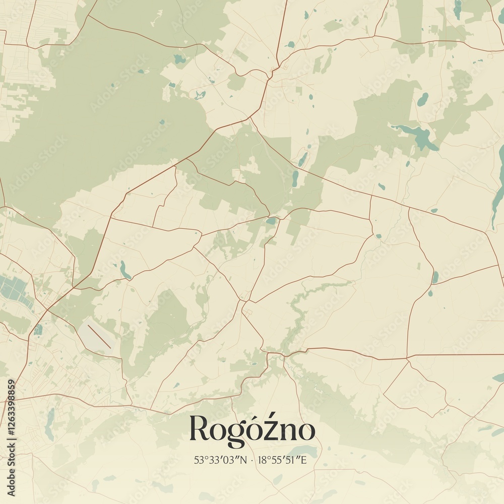 Fototapeta premium Vintage map of Rogózno, Poland.