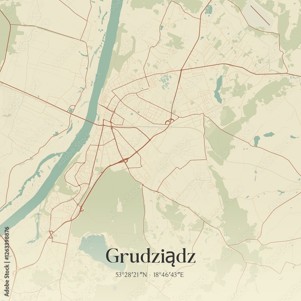 Fototapeta premium Vintage map of Grudziadz, Poland.