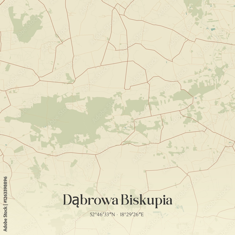 Fototapeta premium Vintage map of Dabrowa Biskupia, Poland.