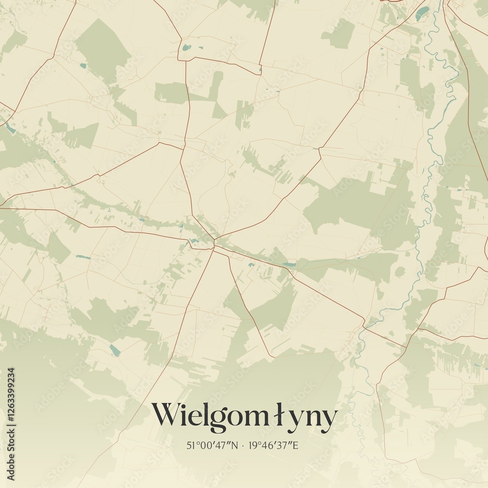 Fototapeta premium Vintage map of Wielgomlyny, Poland.