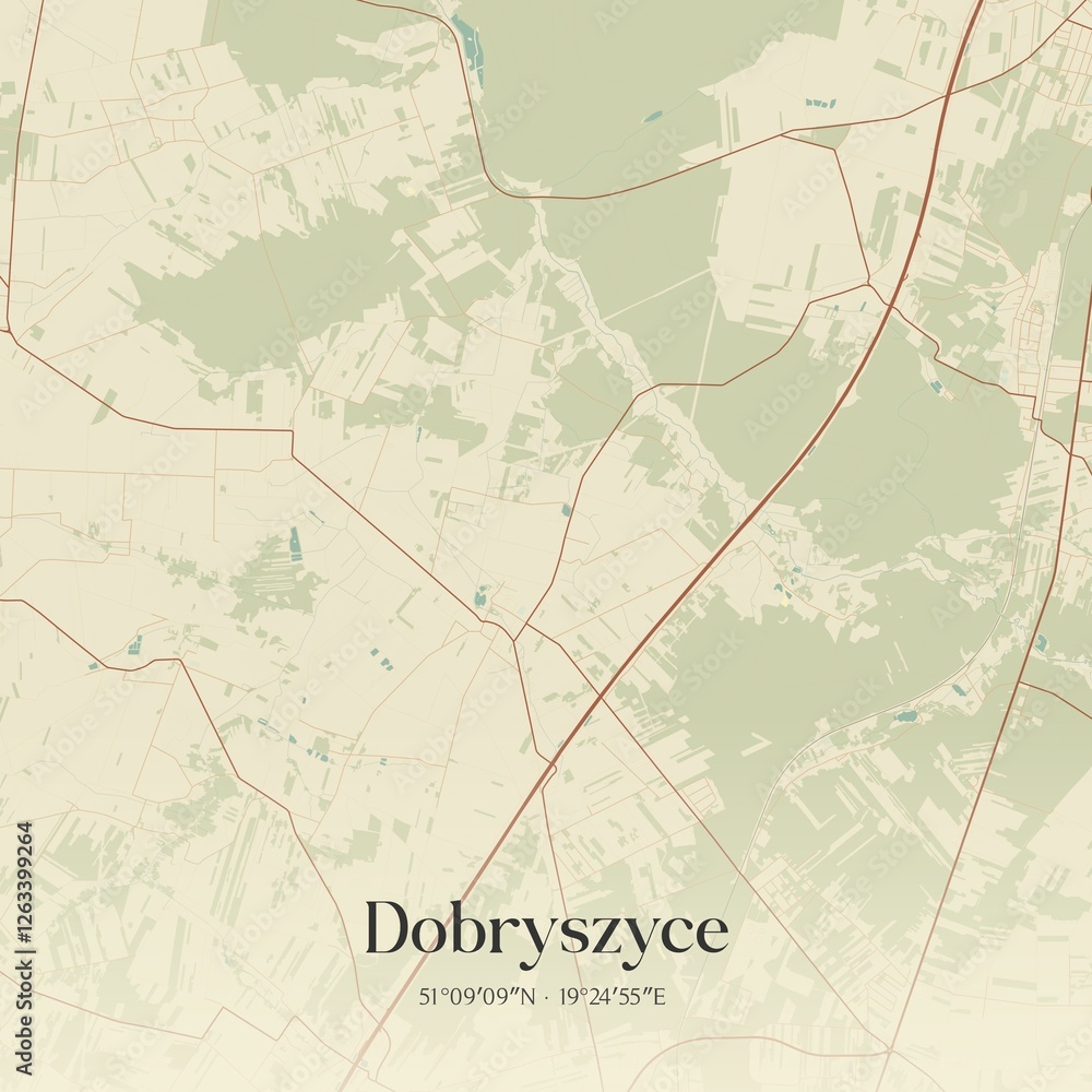 Fototapeta premium Vintage map of Dobryszyce, Poland.
