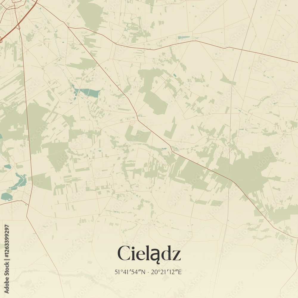 Naklejka premium Vintage map of Cieladz, Poland.