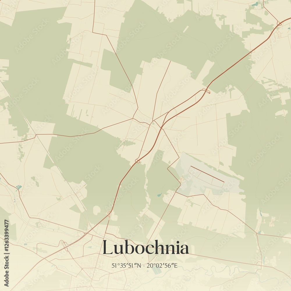 Fototapeta premium Vintage map of Lubochnia, Poland.
