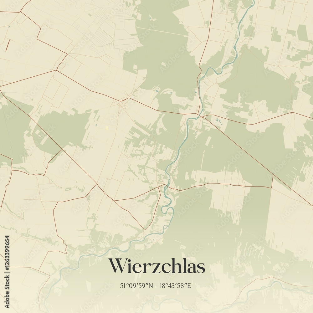 Fototapeta premium Vintage map of Wierzchlas, Poland.
