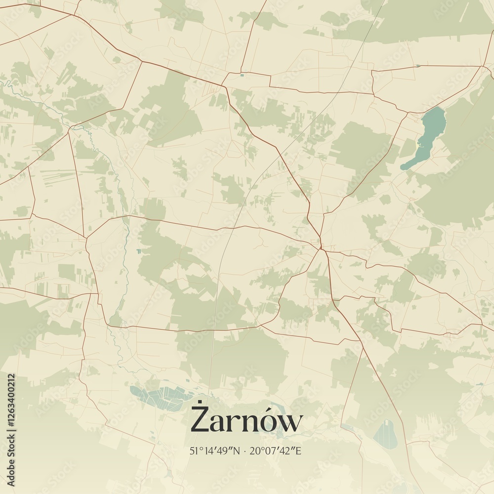 Fototapeta premium Vintage map of Zarnów, Poland.