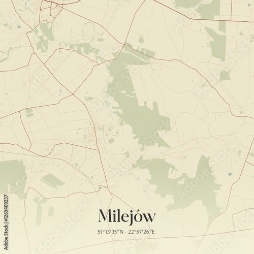 Vintage map of Milejów, Poland. photo