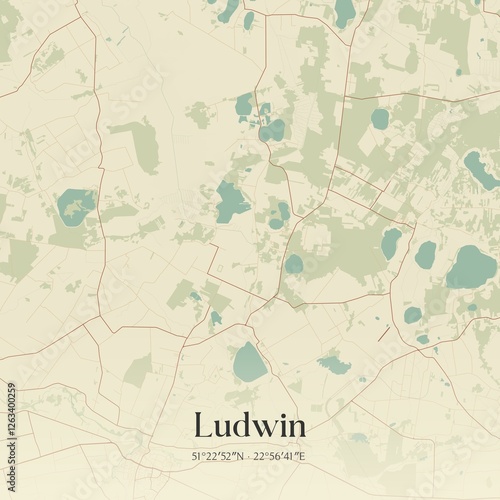 Vintage map of Ludwin, Poland. photo