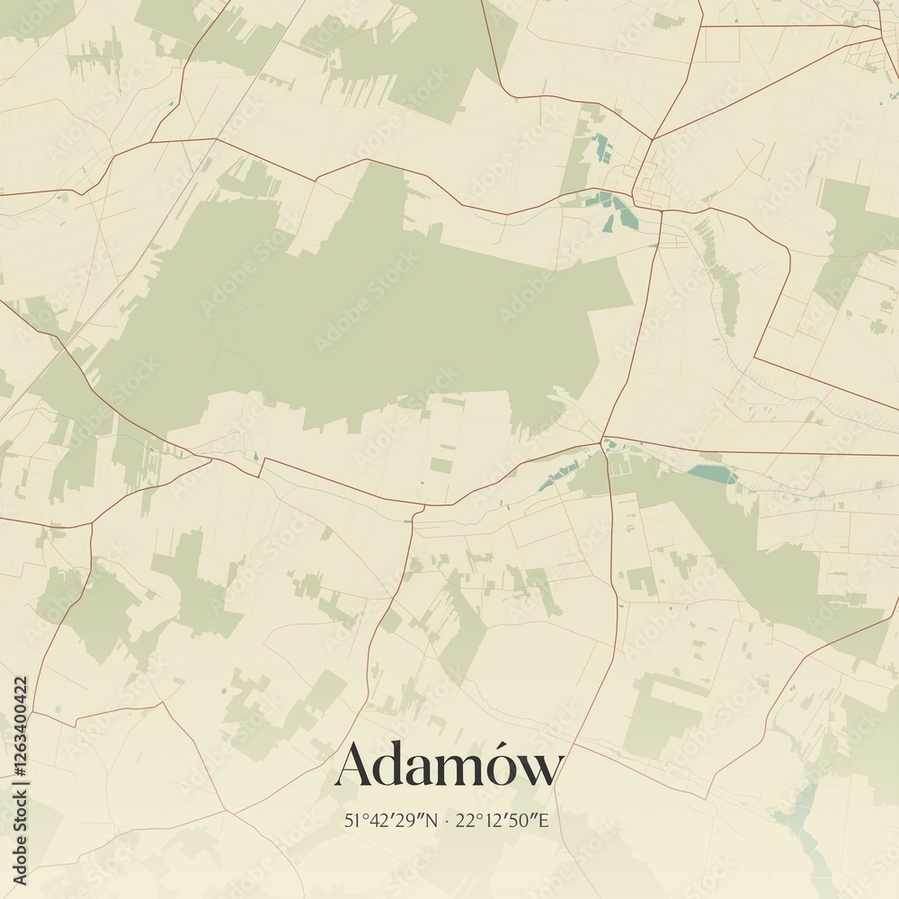 Fototapeta premium Vintage map of Adamów, Poland.
