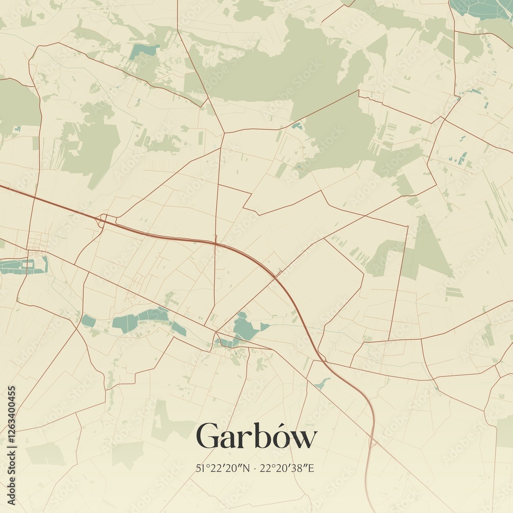 Fototapeta premium Vintage map of Garbów, Poland.