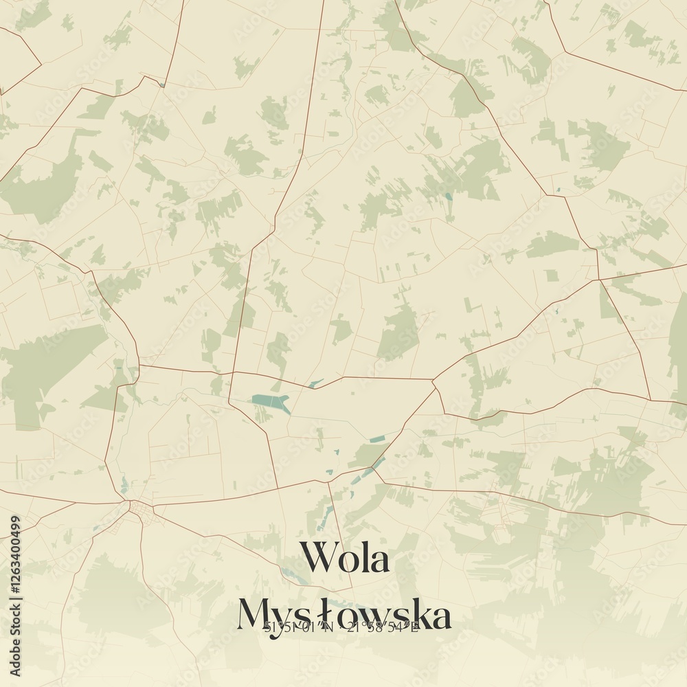 Fototapeta premium Vintage map of Wola Myslowska, Poland.