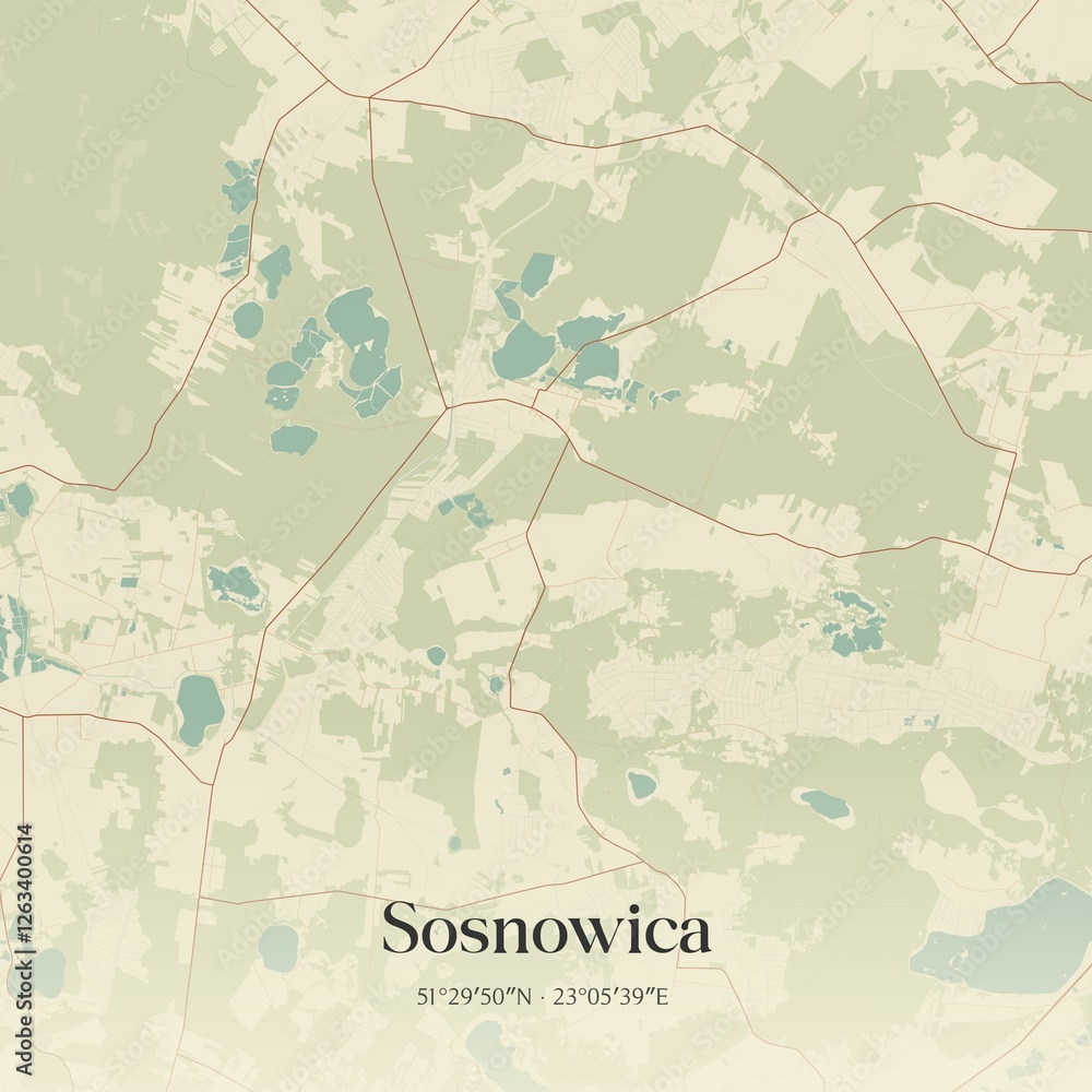 Fototapeta premium Vintage map of Sosnowica, Poland.