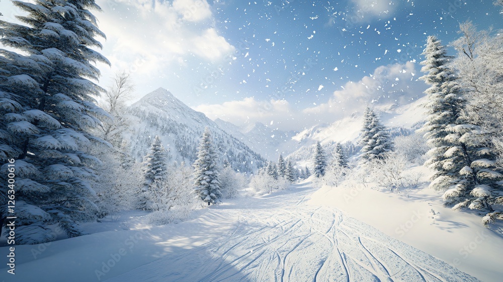 Fototapeta premium Professional Skier Descending Fresh Powder Mountain