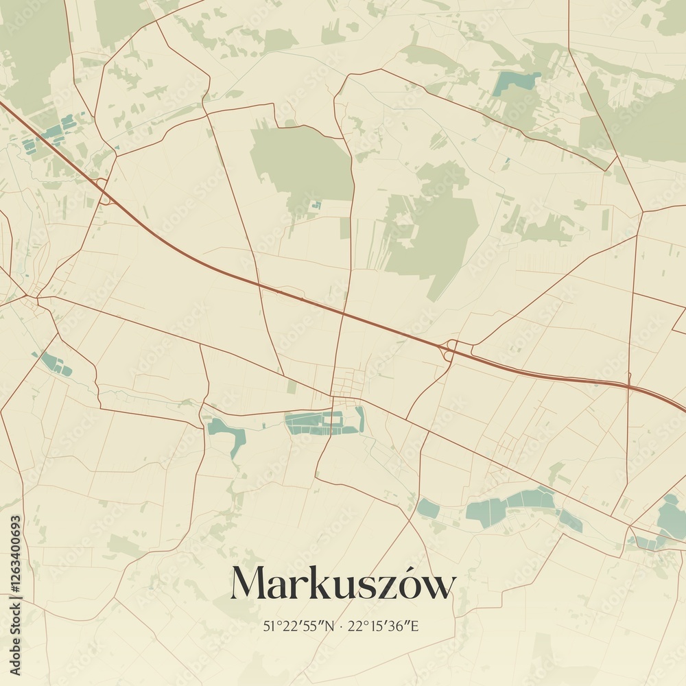 Fototapeta premium Vintage map of Markuszów, Poland.