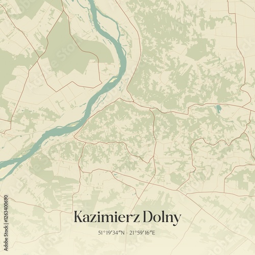 Vintage map of Kazimierz Dolny, Poland.