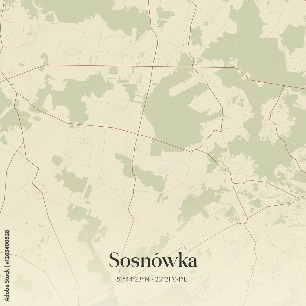 Obraz premium Vintage map of Sosnówka, Poland.
