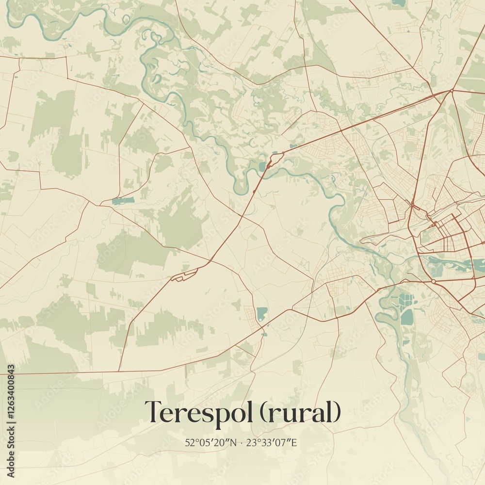 Obraz premium Vintage map of Terespol (rural), Poland.