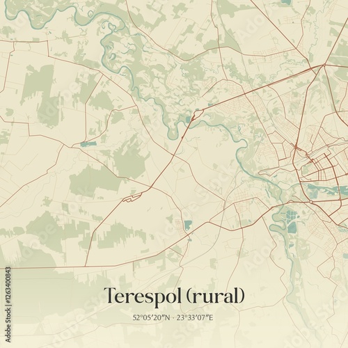 Vintage map of Terespol (rural), Poland. photo