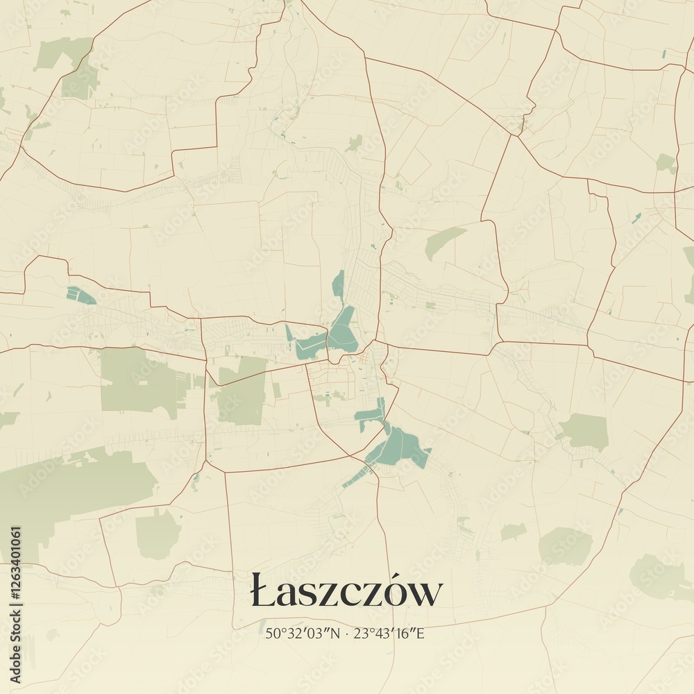 Naklejka premium Vintage map of Laszczów, Poland.