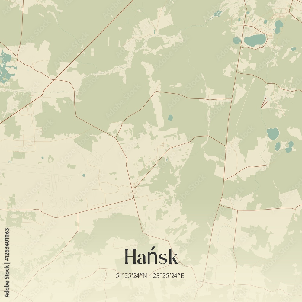 Fototapeta premium Vintage map of Hansk, Poland.