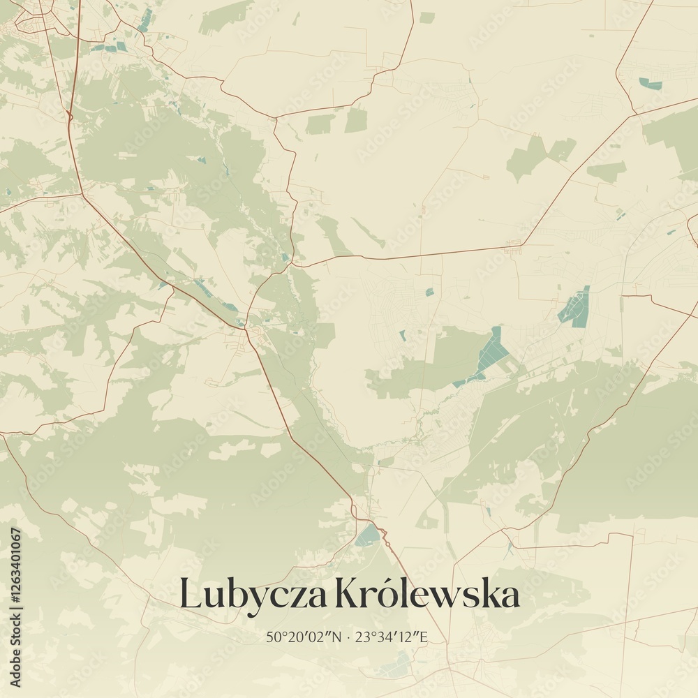 Fototapeta premium Vintage map of Lubycza Królewska, Poland.