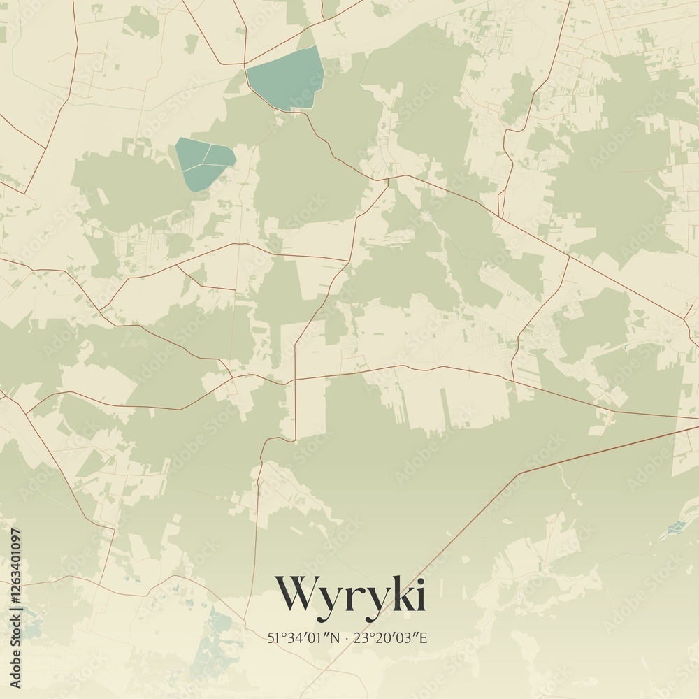 Fototapeta premium Vintage map of Wyryki, Poland.