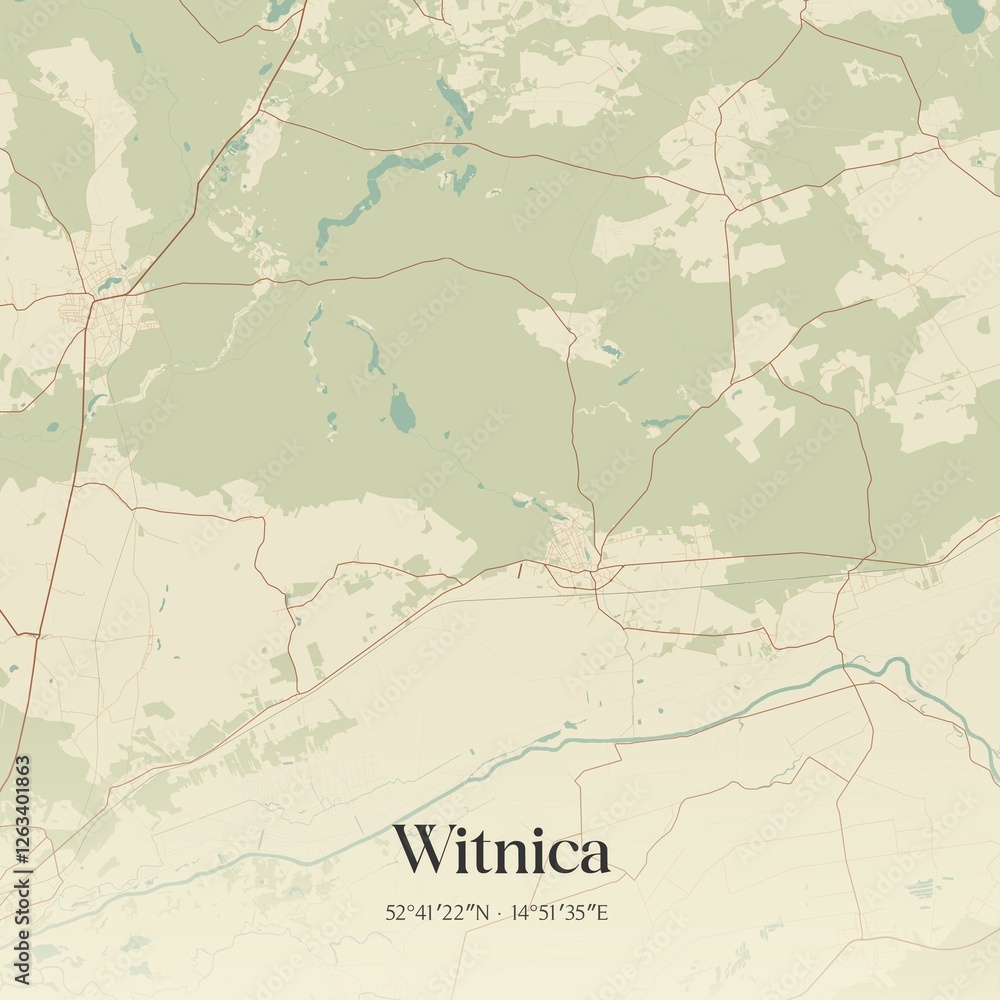 Obraz premium Vintage map of Witnica, Poland.