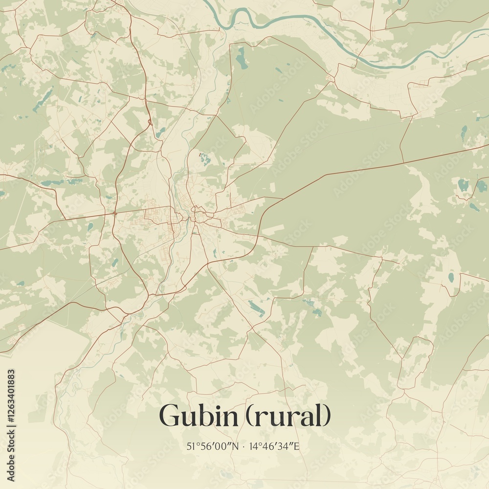 Fototapeta premium Vintage map of Gubin (rural), Poland.