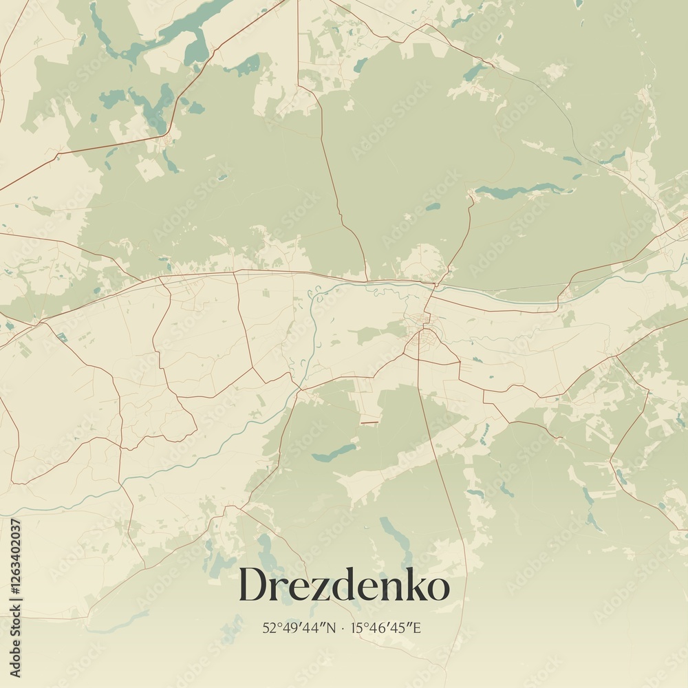 Obraz premium Vintage map of Drezdenko, Poland.