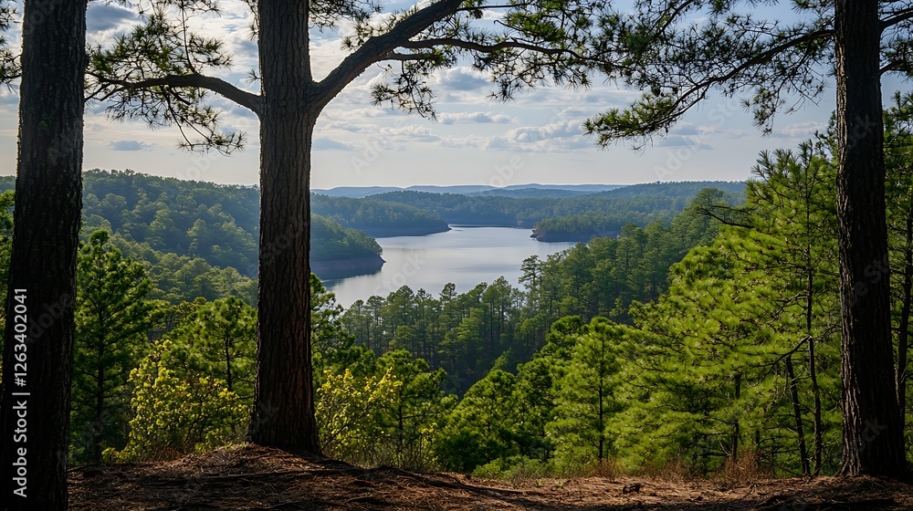 Scenic lake view through trees, tranquil landscape. Scenic lake view through trees, tranquil landscape.
