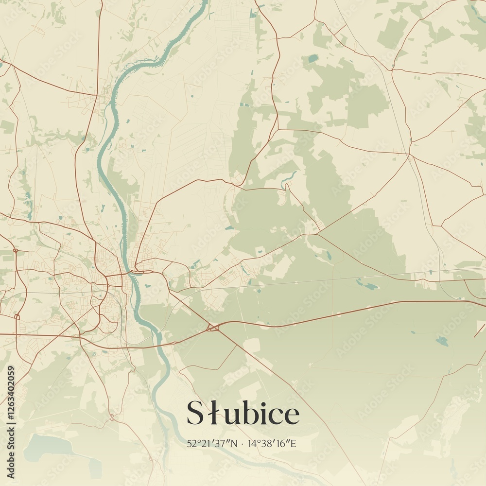 Fototapeta premium Vintage map of Slubice, Poland.