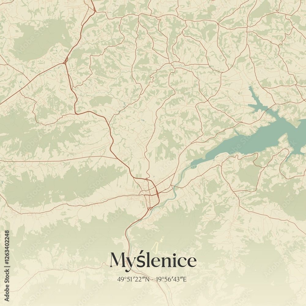 Obraz premium Vintage map of Myslenice, Poland.