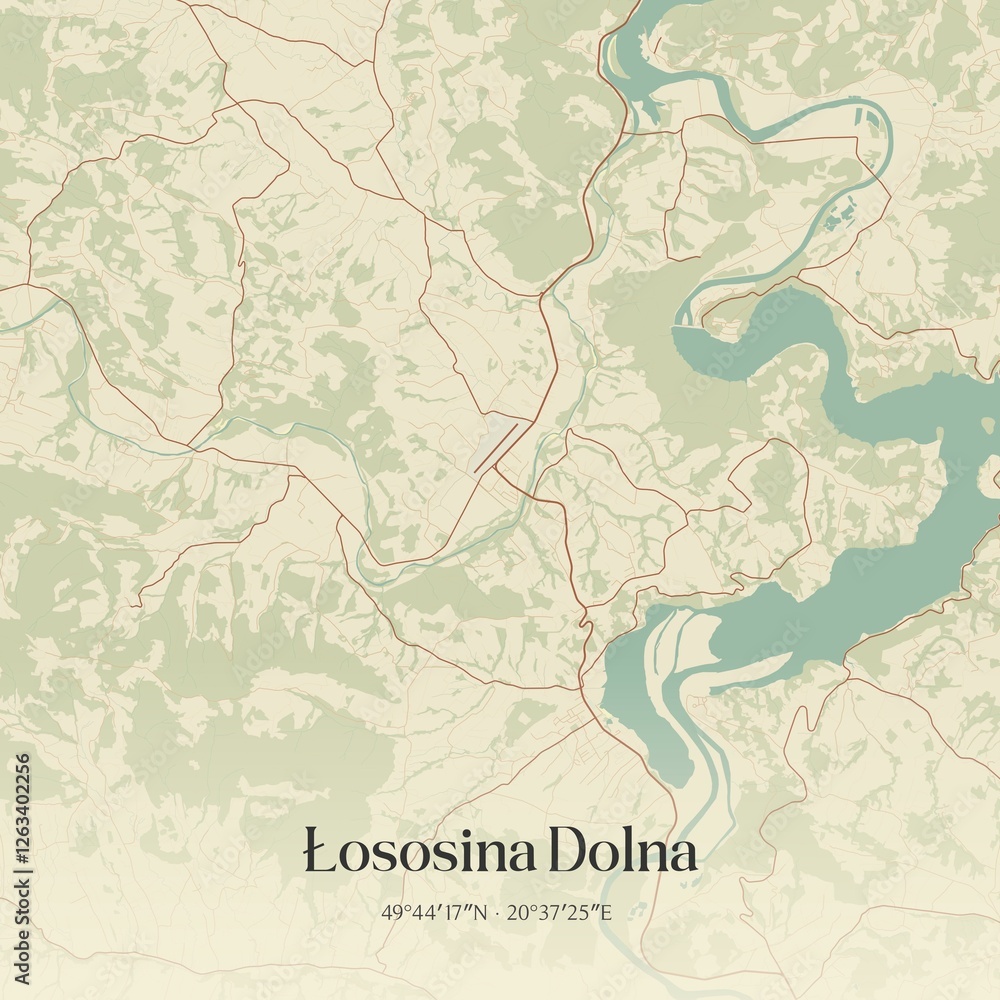 Fototapeta premium Vintage map of Lososina Dolna, Poland.