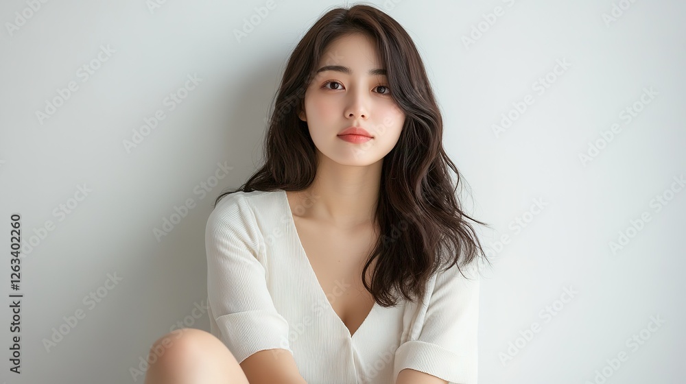 Young Woman with Dark Hair Wearing White Shirt Young Woman with Dark Hair Wearing White Shirt