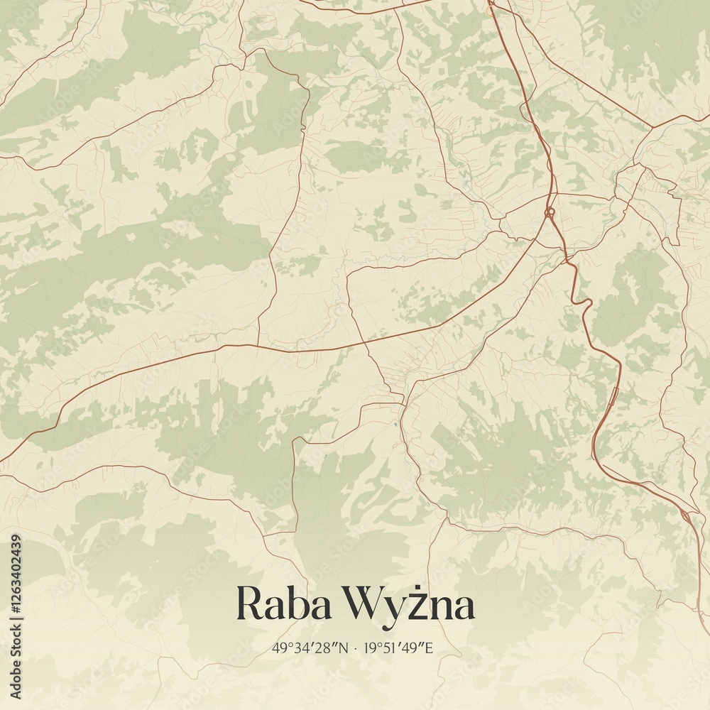 Fototapeta premium Vintage map of Raba Wyzna, Poland.