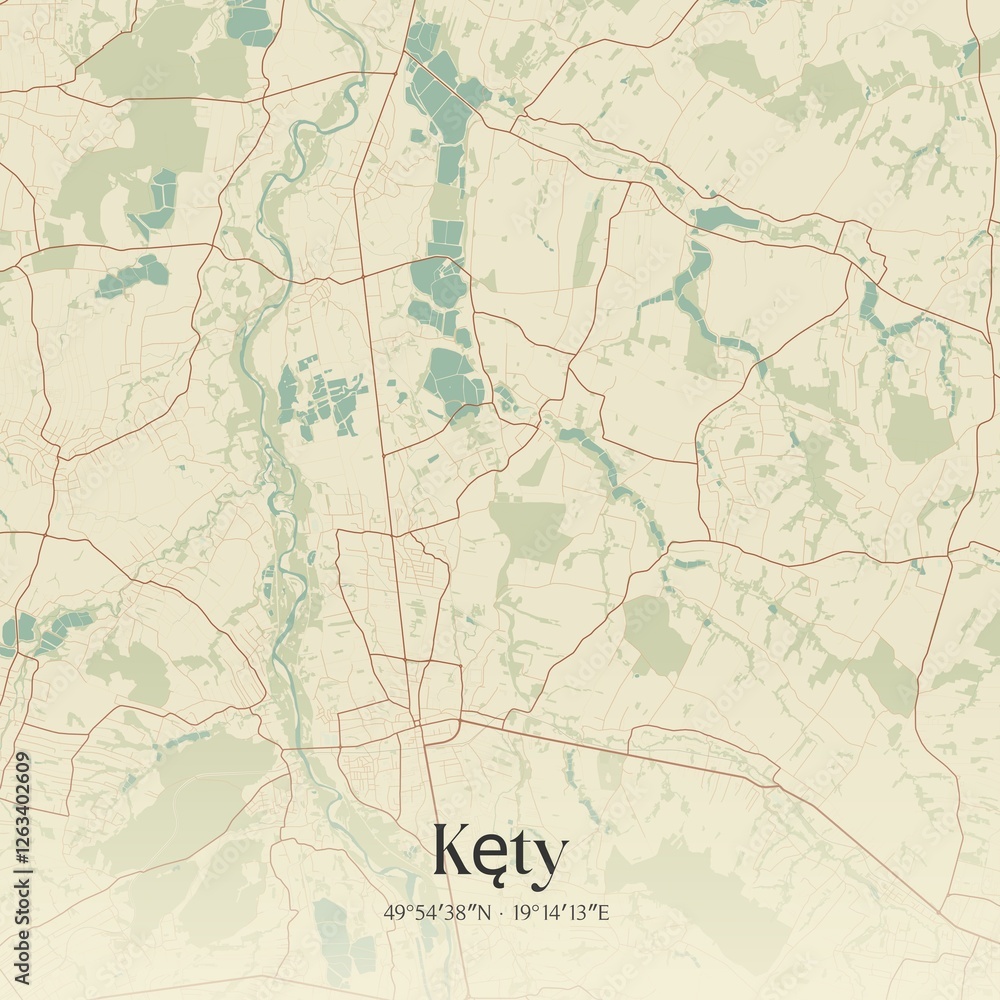 Fototapeta premium Vintage map of Kety, Poland.