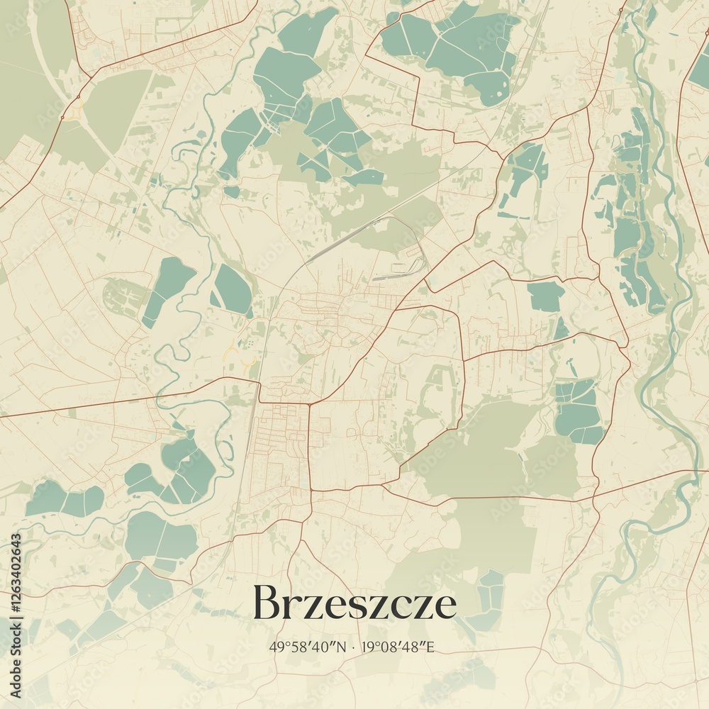 Fototapeta premium Vintage map of Brzeszcze, Poland.