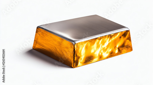 A shiny gold bar depicted on a clean white background, symbolizing wealth, investment, and financial security. This image captures the essence of luxury and prosperity. photo