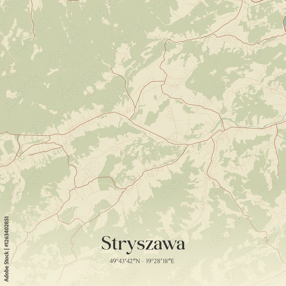 Fototapeta premium Vintage map of Stryszawa, Poland.