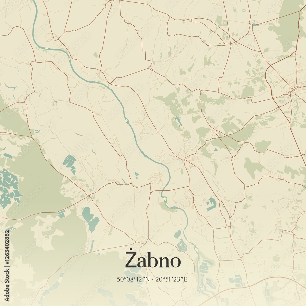 Naklejka premium Vintage map of Zabno, Poland.