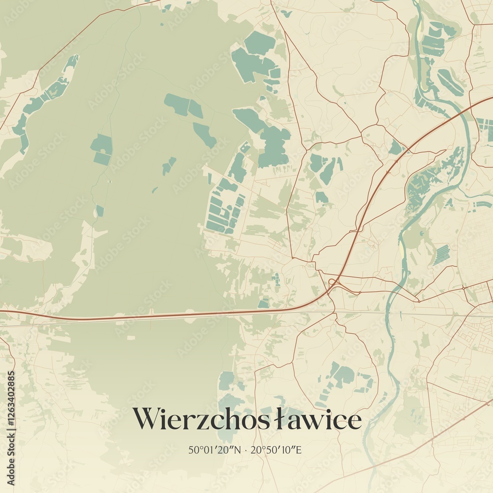 Obraz premium Vintage map of Wierzchoslawice, Poland.