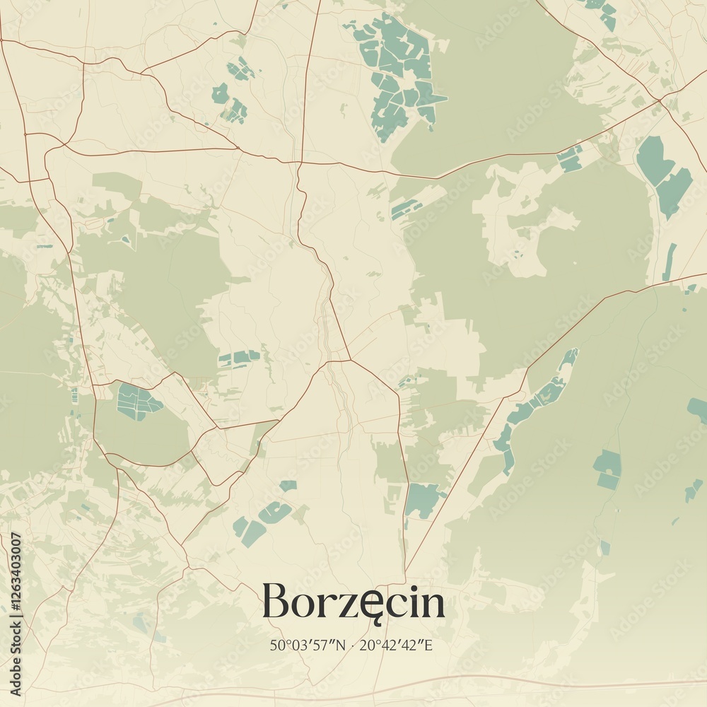 Fototapeta premium Vintage map of Borzecin, Poland.