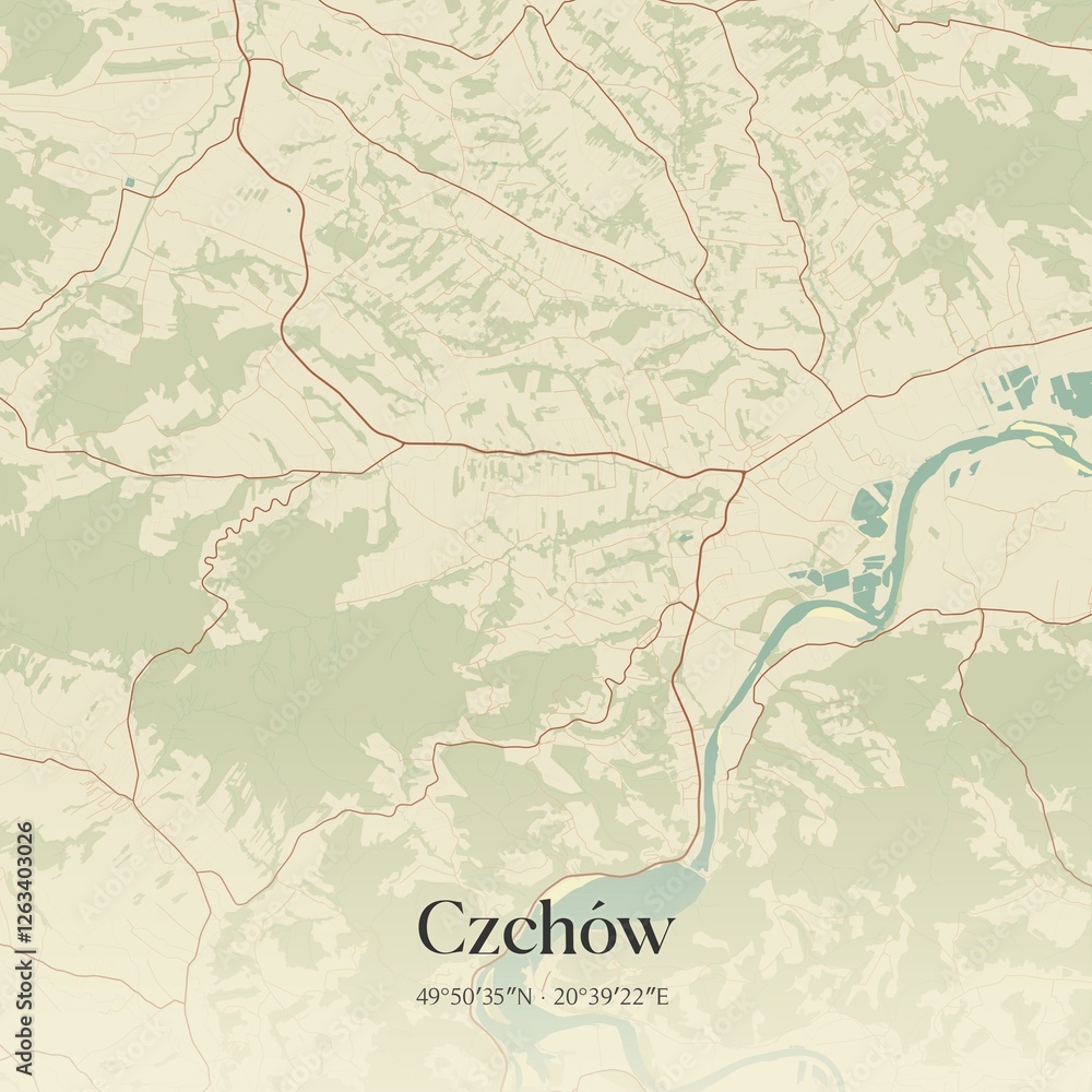 Fototapeta premium Vintage map of Czchów, Poland.