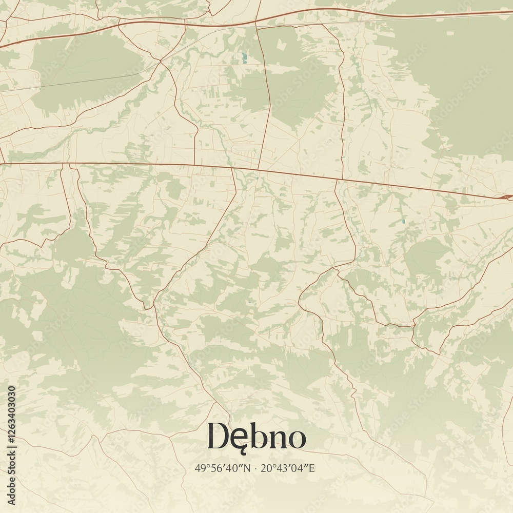 Fototapeta premium Vintage map of Debno, Poland.
