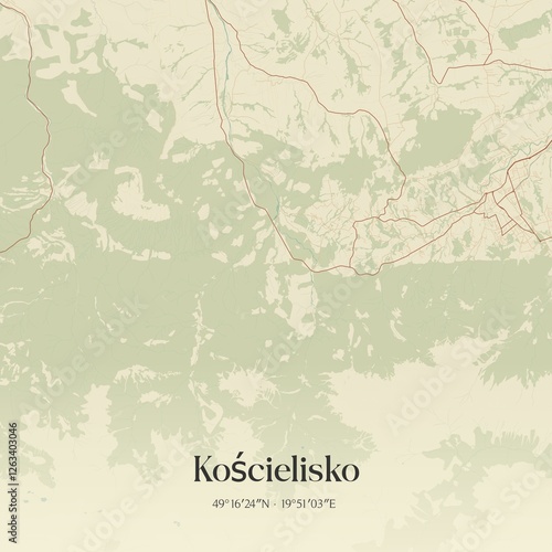 Vintage map of Koscielisko, Poland. photo